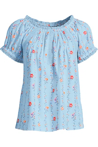 Lands' End Women's Cotton Voile Pintuck Trim Blouse In Blue