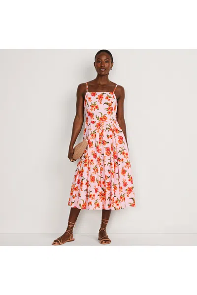 Lands' End Women's Cotton Voile Pleated Midi Dress In Multi