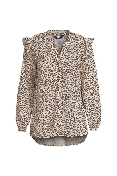 Lands' End Women's Cotton Voille Ruffle Front Blouse In Multi