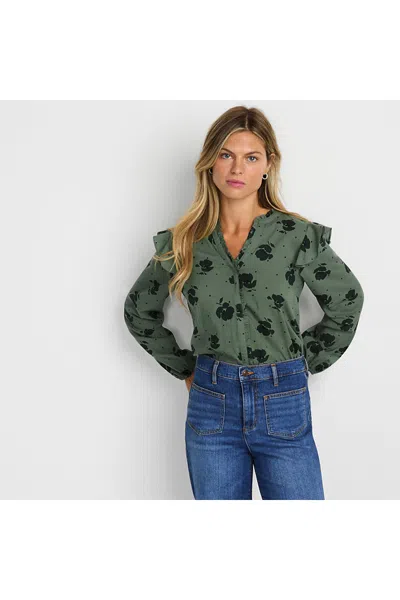 Lands' End Women's Cotton Voille Ruffle Front Blouse In Green