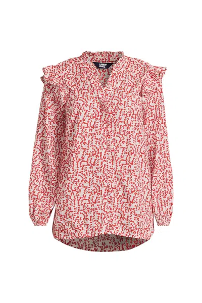 Lands' End Women's Cotton Voille Ruffle Front Blouse In Multi