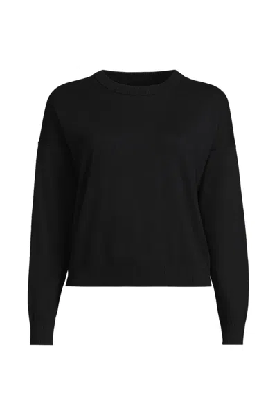 Lands' End Women's Cotton Wedge Crew Neck Sweater In Black