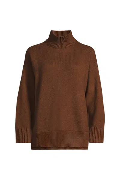Lands' End Women's Cozy Lofty Split Hem Turtleneck Sweater In Orange
