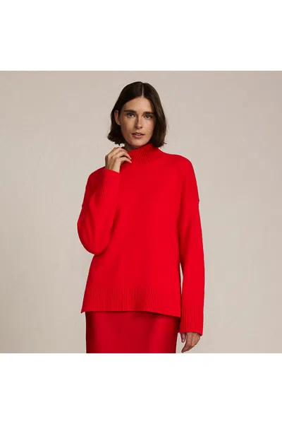 Lands' End Women's Cozy Lofty Split Hem Turtleneck Sweater In Red