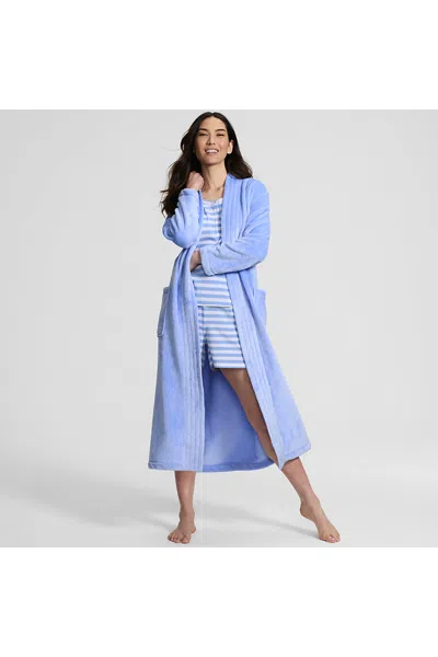 Lands' End Women's Cozy Plush Long Wrap Robe In Blue