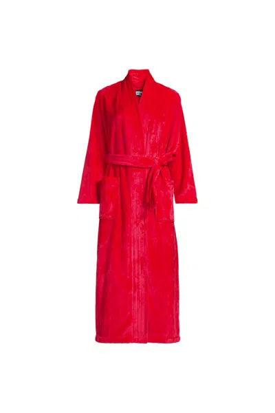 Lands' End Women's Cozy Plush Long Wrap Robe In Red