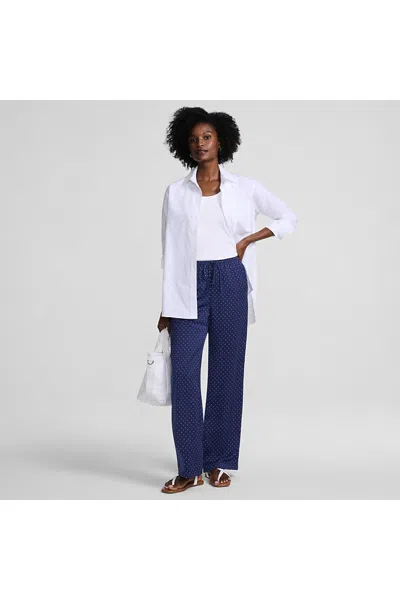 Lands' End Women's Creaseless Silky High Rise Wide Leg Drawstring Pants In Blue
