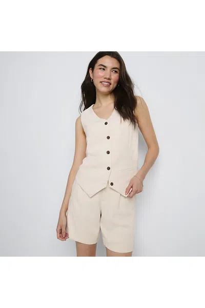 Lands' End Women's Crepe Button Front Vest In White