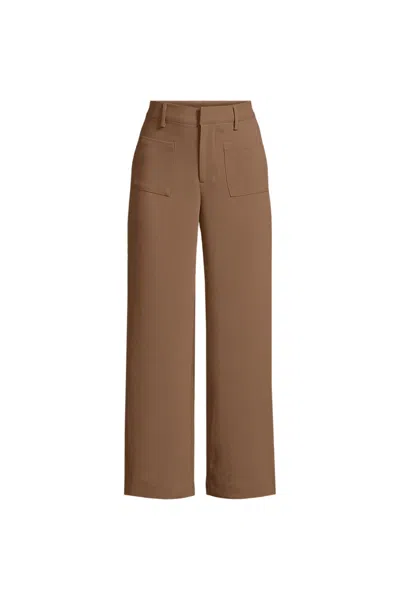 Lands' End Women's Crepe High Rise Patch Pocket Wide Leg Crop Pants In Brown