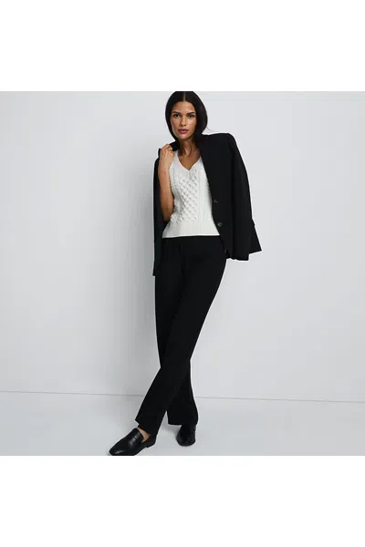 Lands' End Women's Crepe High Rise Pleated Wide Leg Pants In Black