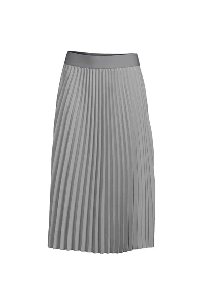 Lands' End Women's Crepe Pull-on Pleated Midi Skirt In Gray
