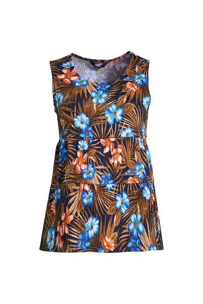 Lands' End Women's Crinkle Knit Tiered Tank Top In Blue