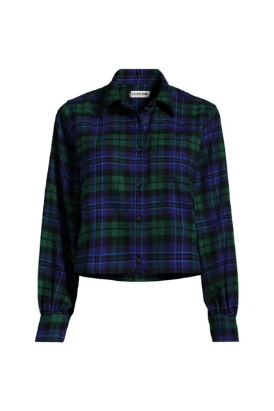Lands' End Women's Cropped Flannel Shirt In Blue
