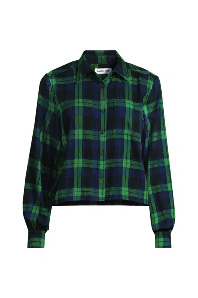 Lands' End Women's Cropped Flannel Shirt In Blue