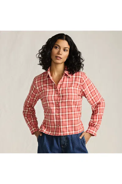 Lands' End Women's Cropped Flannel Shirt In Pink