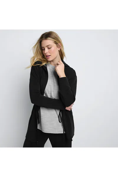 Lands' End Women's Cupro Long Sleeve Full Zip Tunic Hoodie In Black