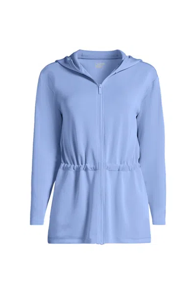 Lands' End Women's Cupro Long Sleeve Full Zip Tunic Hoodie In Blue