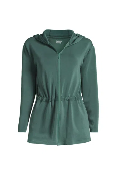 Lands' End Women's Cupro Long Sleeve Full Zip Tunic Hoodie In Green