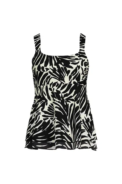 Lands' End Women's D-cup Adjustable Scoop Neck Flutter Tankini Top In Black