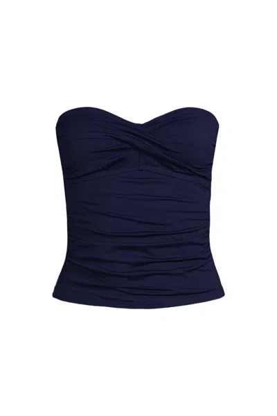 Lands' End Women's D-cup Bandeau Tankini Swimsuit Top In Blue