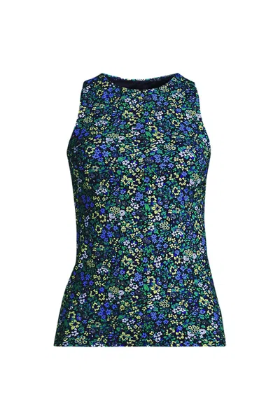Lands' End Women's D-cup Chlorine Resistant High Neck Upf 50 Sun Protection Modest Tankini Swimsuit Top In Multi