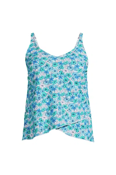 Lands' End Women's D-cup Chlorine Resistant Tulip Hem Tankini Swimsuit Top In Blue