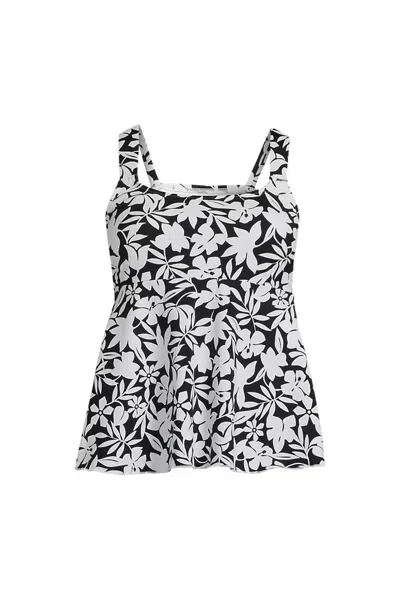 Lands' End Women's D-cup Flutter Scoop Neck Tankini Top In Black