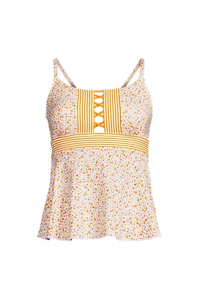 Lands' End Women's D-cup Lace-up Flutter Tankini Top In Pink