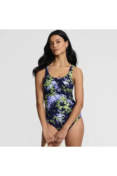 Lands' End Women's D-cup New Slendersuit Carmela Underwire One Piece Swimsuit In Blue