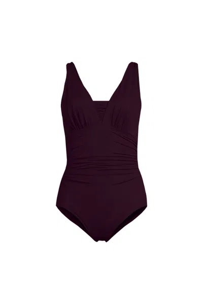 Lands' End Women's D-cup New Slendersuit Grecian Adjustable Low Leg One Piece In Purple
