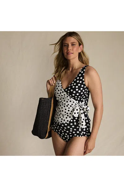 Lands' End Women's D-cup Side Tie Tankini Top In Black