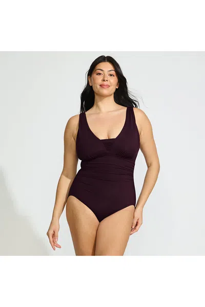 Lands' End Women's D-cup Slendersuit Grecian Low Leg One Piece Swimsuit In Purple