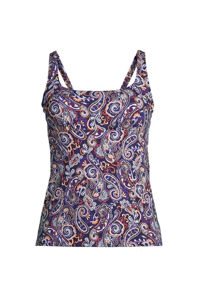 Lands' End Women's D-cup Square Neck Underwire Tankini Swimsuit Top In Blue
