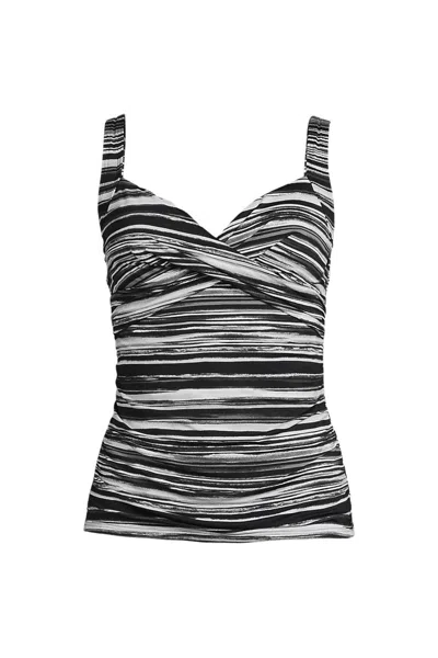 Lands' End Women's D-cup Sweetheart Wrap Underwire Tankini Top In Black