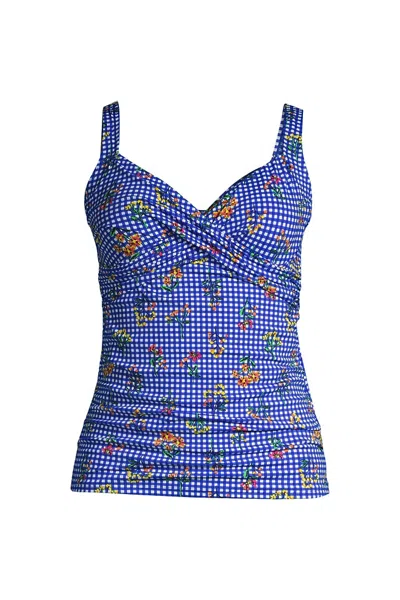 Lands' End Women's D-cup Sweetheart Wrap Underwire Tankini Top In Blue