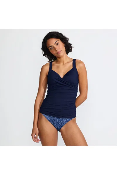 Lands' End Wrap Underwire Tankini Top Swimsuit In Deep Sea Navy