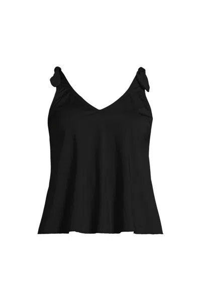 Lands' End Women's D-cup Tie Shoulder Flutter Tankini Top In Black