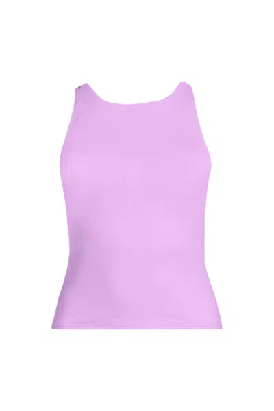 Lands' End Women's D-cup Tugless High Neck Strappy Back Tankini Swimsuit Top In Pink