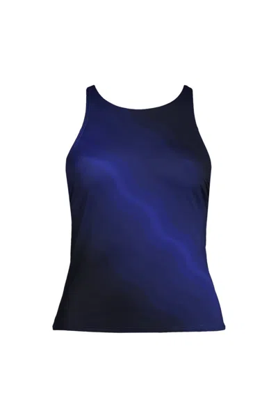 Lands' End Women's D-cup Tugless High Neck Strappy Back Tankini Top In Blue