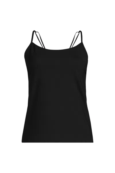 Lands' End Women's D-cup Tugless Quickdry Adjustable Strappy Back Tankini Top In Black