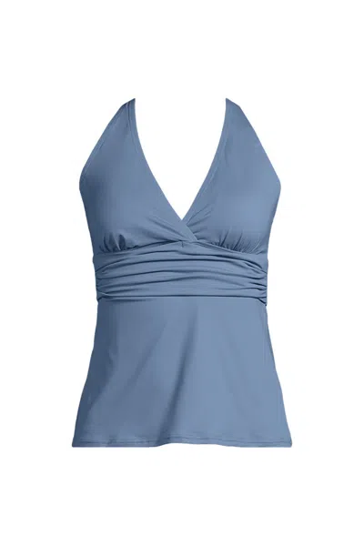 Lands' End Women's D-cup V-neck Plunge X Back Tankini Top In Blue