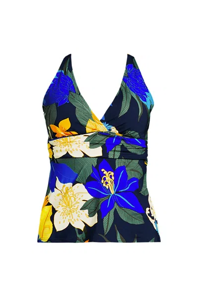 Lands' End Women's D-cup V-neck Plunge X Back Tankini Top In Multi