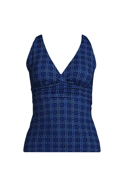 Lands' End Women's D-cup V-neck Plunge X Back Tankini Top In Blue