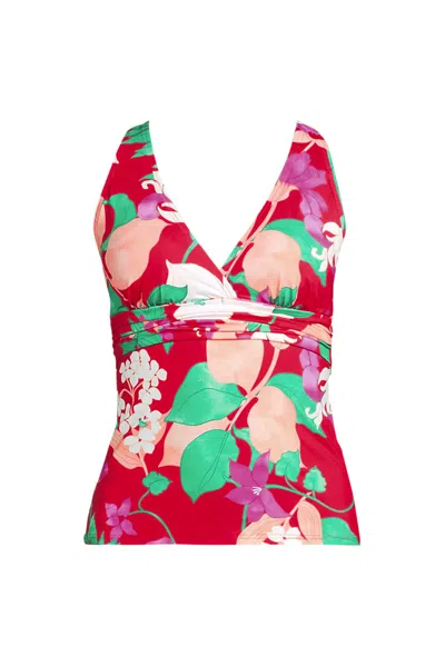 Lands' End Women's D-cup V-neck Plunge X Back Tankini Top In Multi