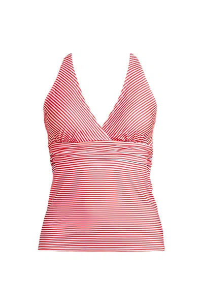 Lands' End Women's D-cup V-neck Plunge X Back Tankini Top In Pink