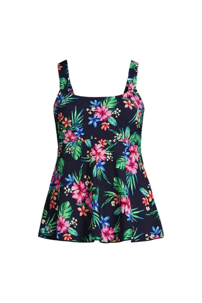 Lands' End Women's Dd-cup Flutter Scoop Neck Tankini Top In Blue