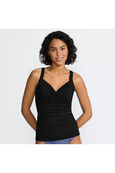 Lands' End Women's Dd-cup Sweetheart Wrap Underwire Tankini Top In Black