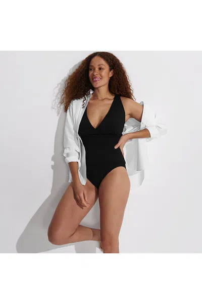 Lands' End Women's Dd-cup V-neck Plunge X Back Tankini Top In Black