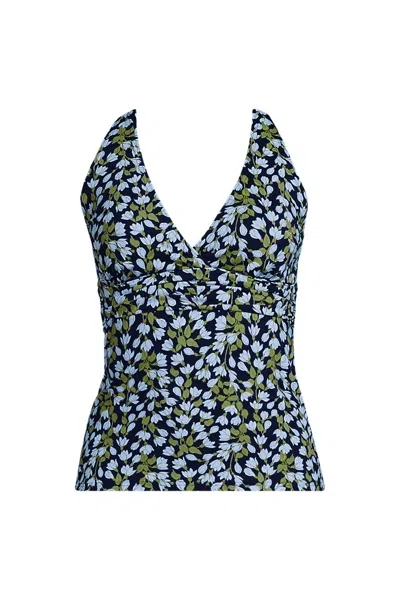 Lands' End Women's Dd-cup V-neck Plunge X Back Tankini Top In Blue