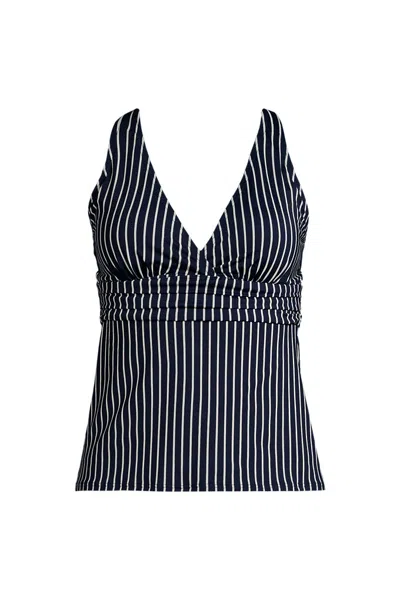 Lands' End Women's Dd-cup V-neck Plunge X Back Tankini Top In Blue